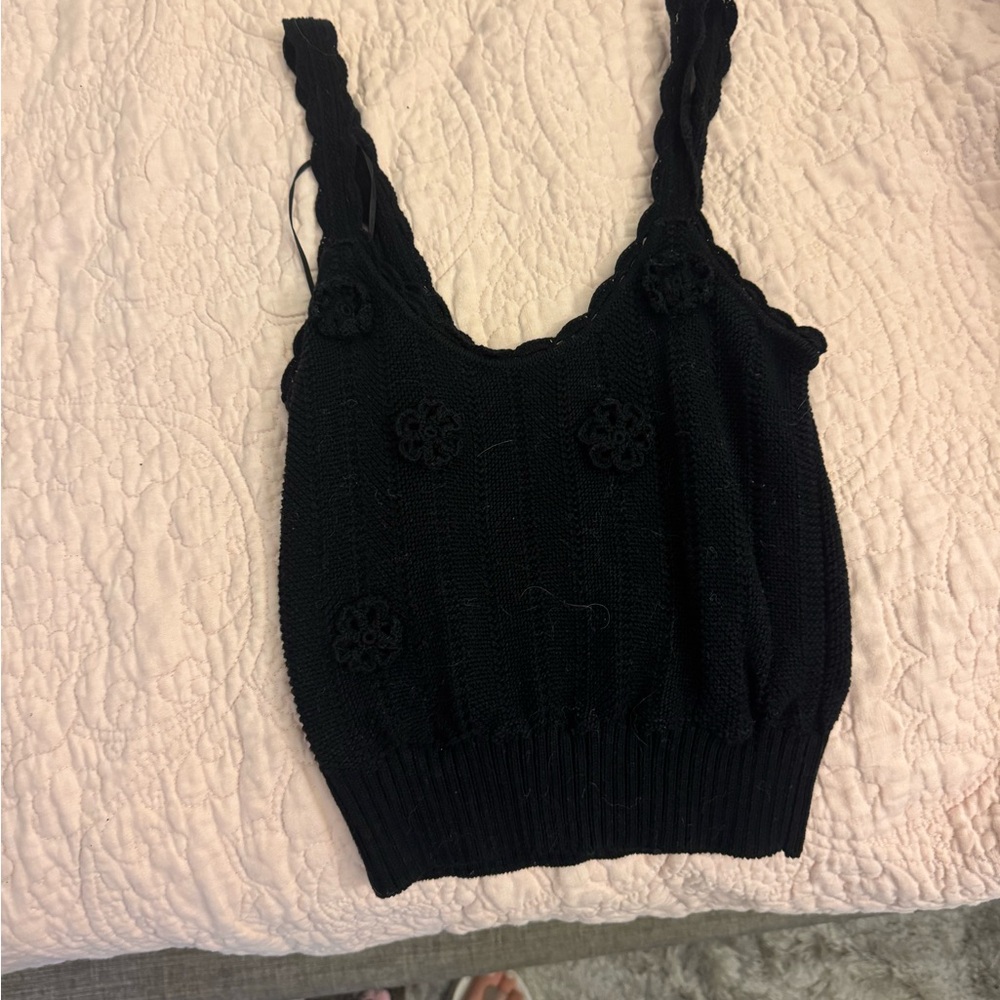 PAIGE Black crotchet Sleeveless Tank Top